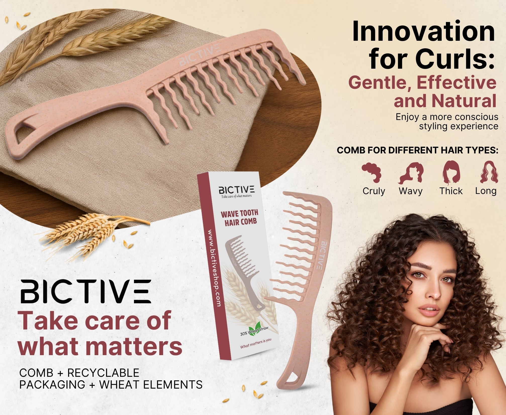 Peine Con Púas Anchas Onduladas para Cabello Ondulado, Rizo, Largo y Grueso. Desenredante, Definidor de Rizos, Peine Pelo Rizo, Antitirones, Método Curly. Con Dientes Anchos que Reducen Nudos.
