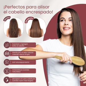 Kit de 2 Cepillos de Cerdas de Jabalí Diferentes en Bambú. Cepillos de Cerdas Naturales, Antitirones, Antiencrespamiento, Desenredante. Para Recogidos de Pelo Unisex