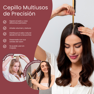 Kit de 2 Cepillos de Cerdas de Jabalí Diferentes en Bambú. Cepillos de Cerdas Naturales, Antitirones, Antiencrespamiento, Desenredante. Para Recogidos de Pelo Unisex