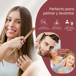 Kit de 2 Cepillos de Cerdas de Jabalí Diferentes en Bambú. Cepillos de Cerdas Naturales, Antitirones, Antiencrespamiento, Desenredante. Para Recogidos de Pelo Unisex