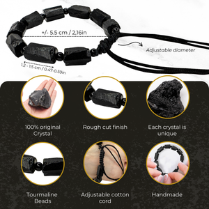 Pulsera de Turmalina Negra con Acabado Bruto Hecha a Mano con Piedras Naturales. Pulsera de Protección contra Malas Energías. Unisex.