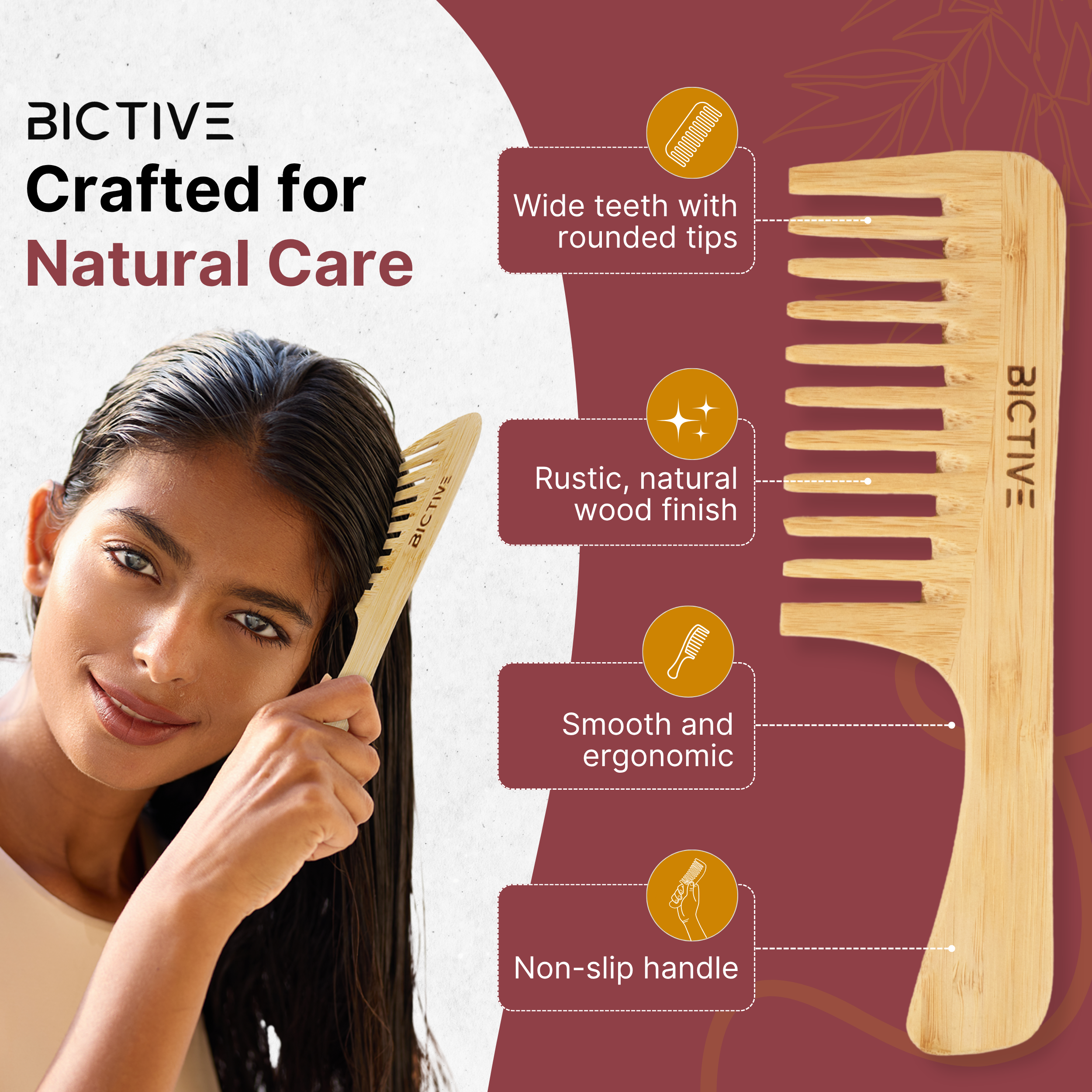 Peine de Puas Anchas de Madera [Grande]. Desenredante, Anti Frizz, Peine Pelo Rizado, Antiencrespamiento. Curly, Rizos y Todo Tipo de Pelo. Ideal para Pelo Denso. Cepillo Bambu Pelo