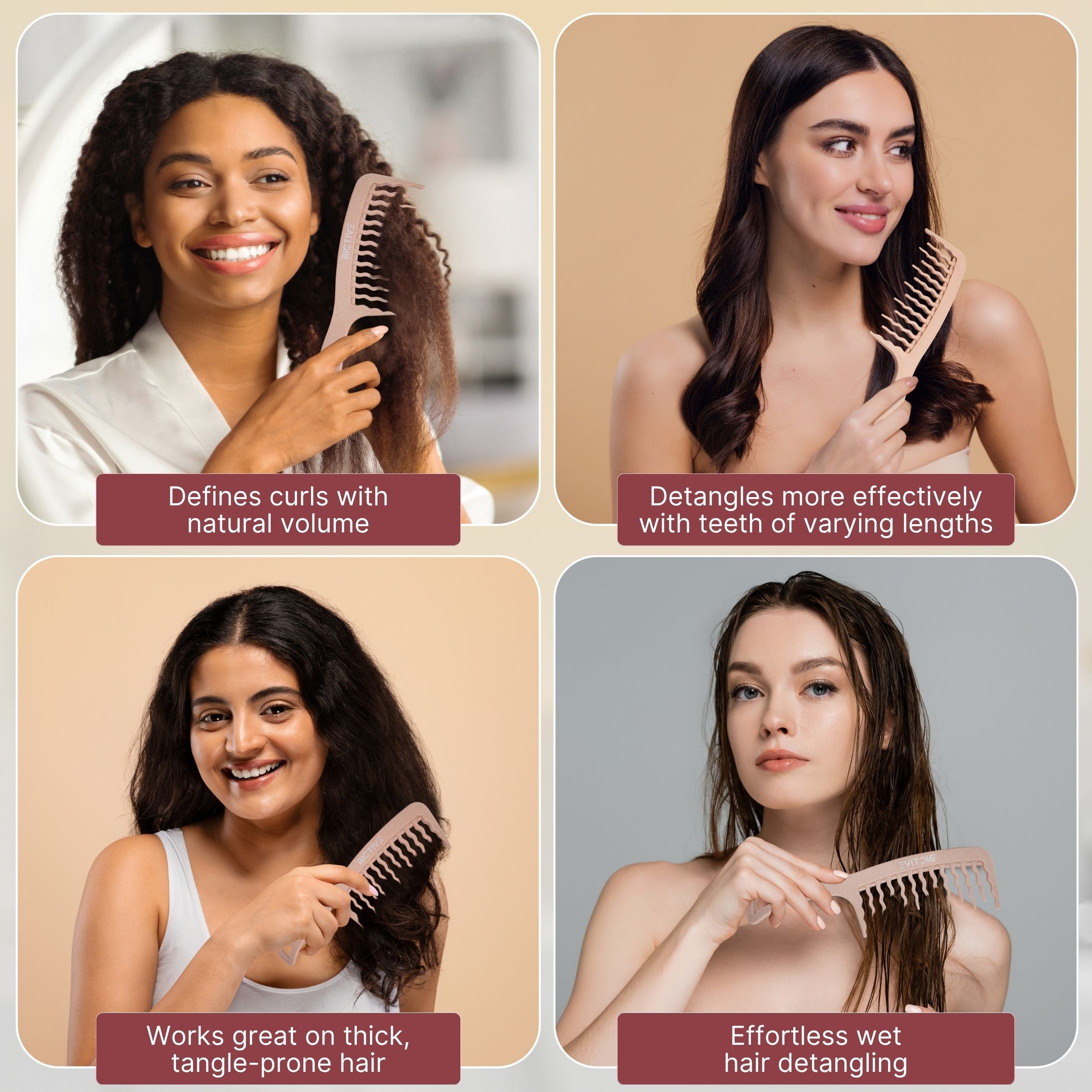 Peine Con Púas Anchas Onduladas para Cabello Ondulado, Rizo, Largo y Grueso. Desenredante, Definidor de Rizos, Peine Pelo Rizo, Antitirones, Método Curly. Con Dientes Anchos que Reducen Nudos.