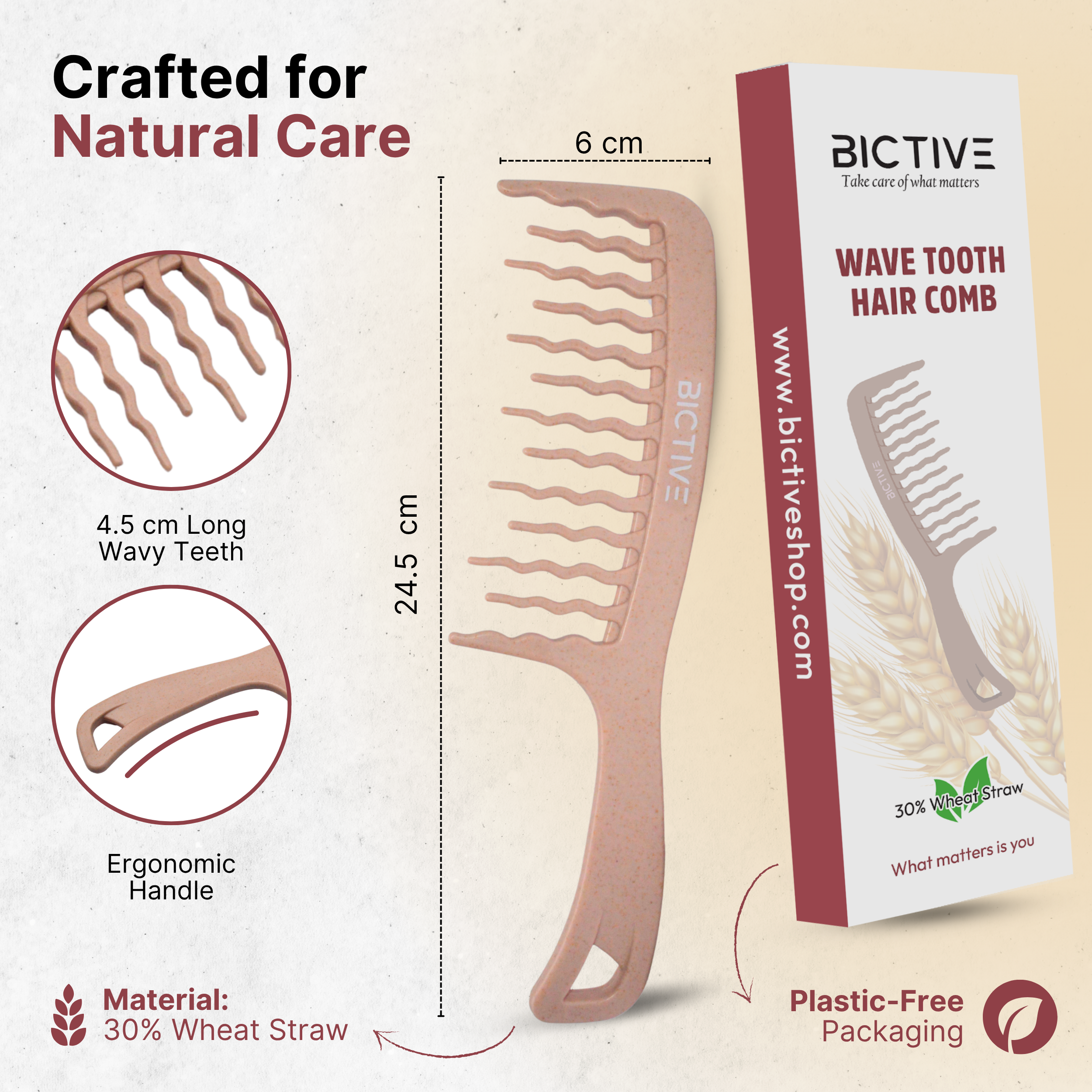 Peine Con Púas Anchas Onduladas para Cabello Ondulado, Rizo, Largo y Grueso. Desenredante, Definidor de Rizos, Peine Pelo Rizo, Antitirones, Método Curly. Con Dientes Anchos que Reducen Nudos.
