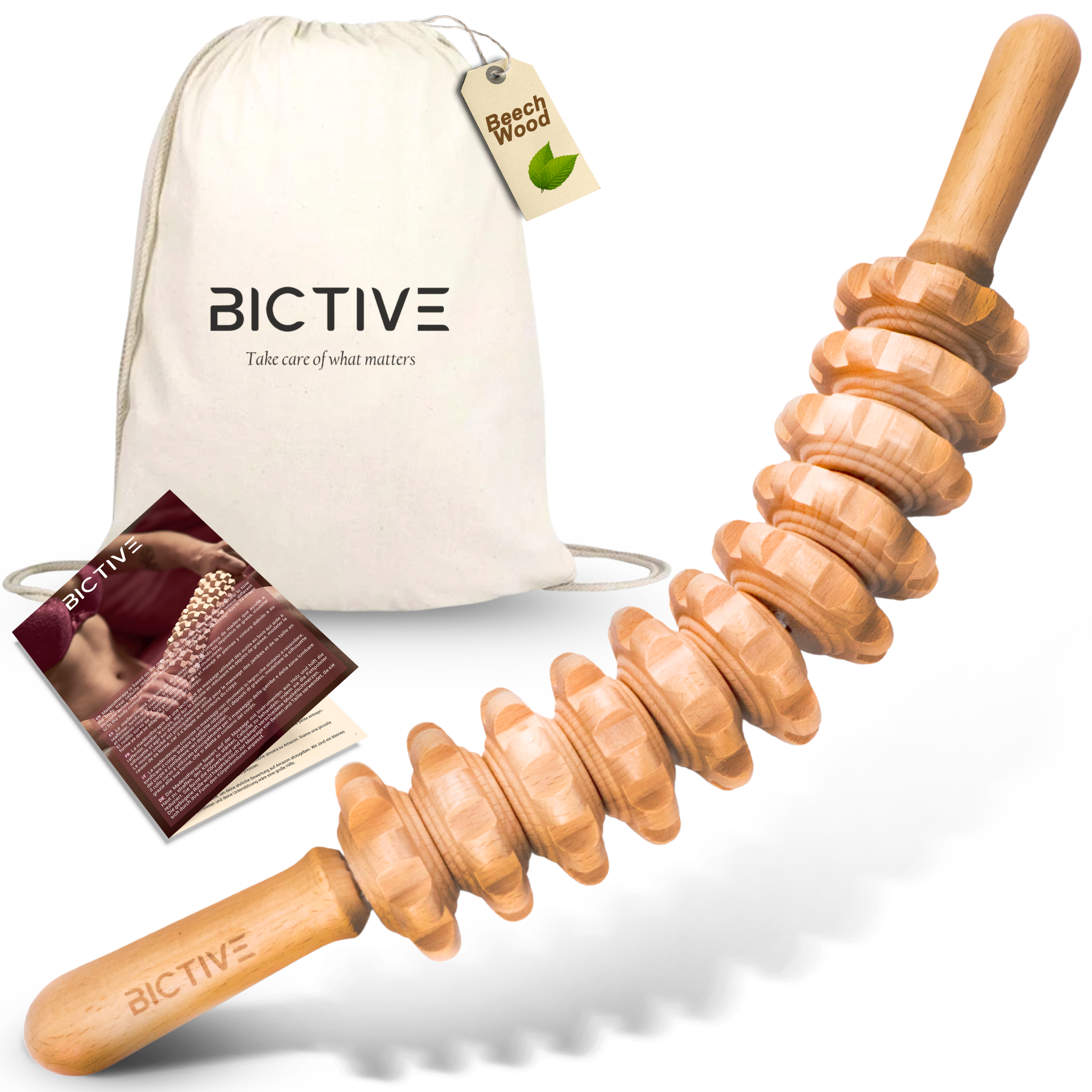Rodillo Curvo de Maderoterapia Corporal para Celulitis y Masajes. Rodillo Anticelulítico para Piernas, Muslos, Glúteos y Abdomen. Mejora el Drenaje Linfático. Masajeador de Madera con Bolsa.